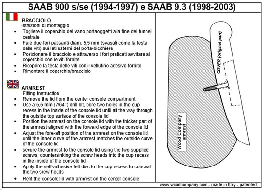 Bracciolo mod. Sport per Saab 9.3 (1998-2003) e 900 s/se (1994-1998)